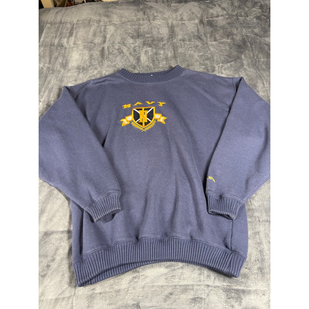Vintage Naval Academy Genus Sweatshirt Mens Medium Navy Blue Crewneck USA Made
